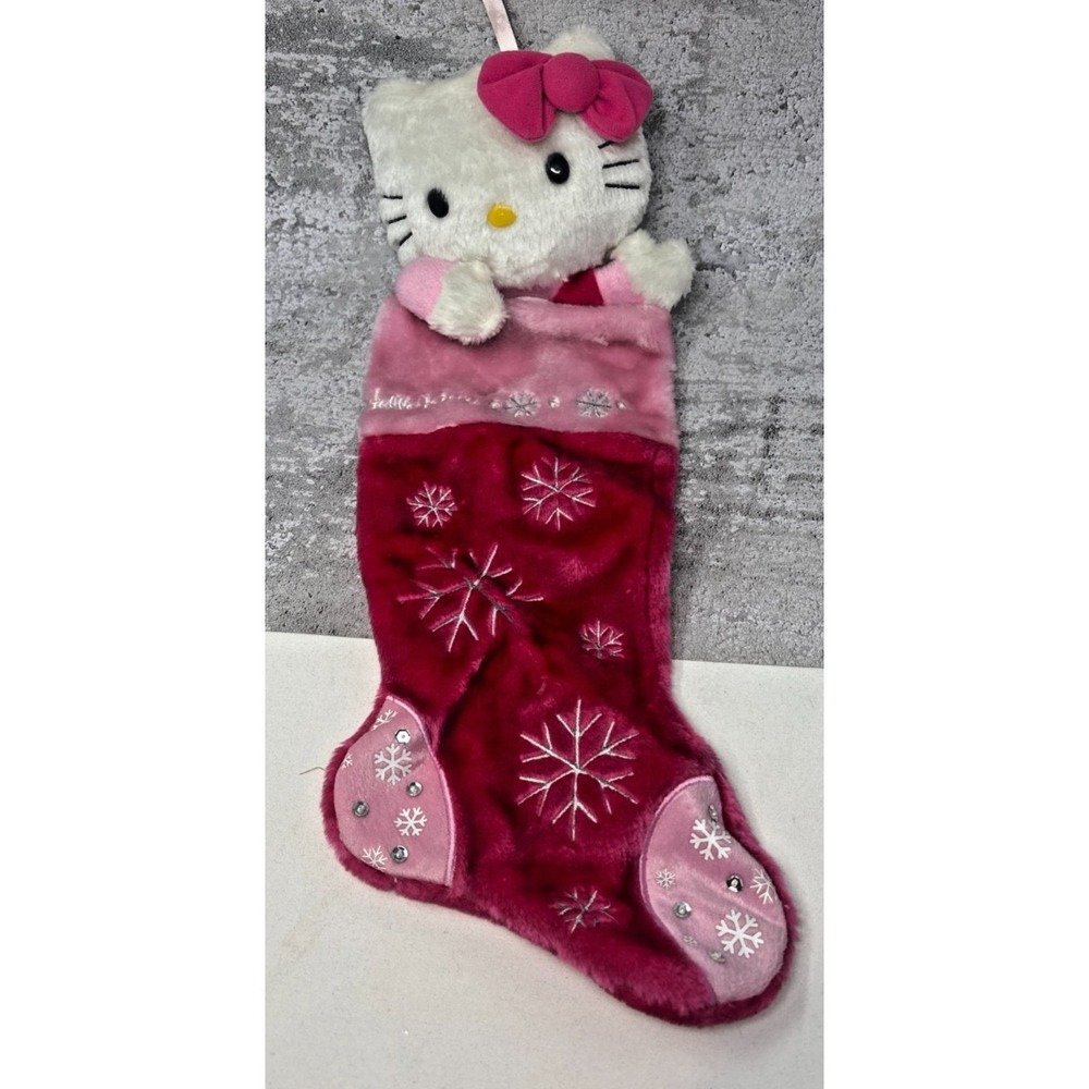 Hello Kitty Plush Christmas Stocking Pink Snowflake Embroidered Rhinestones